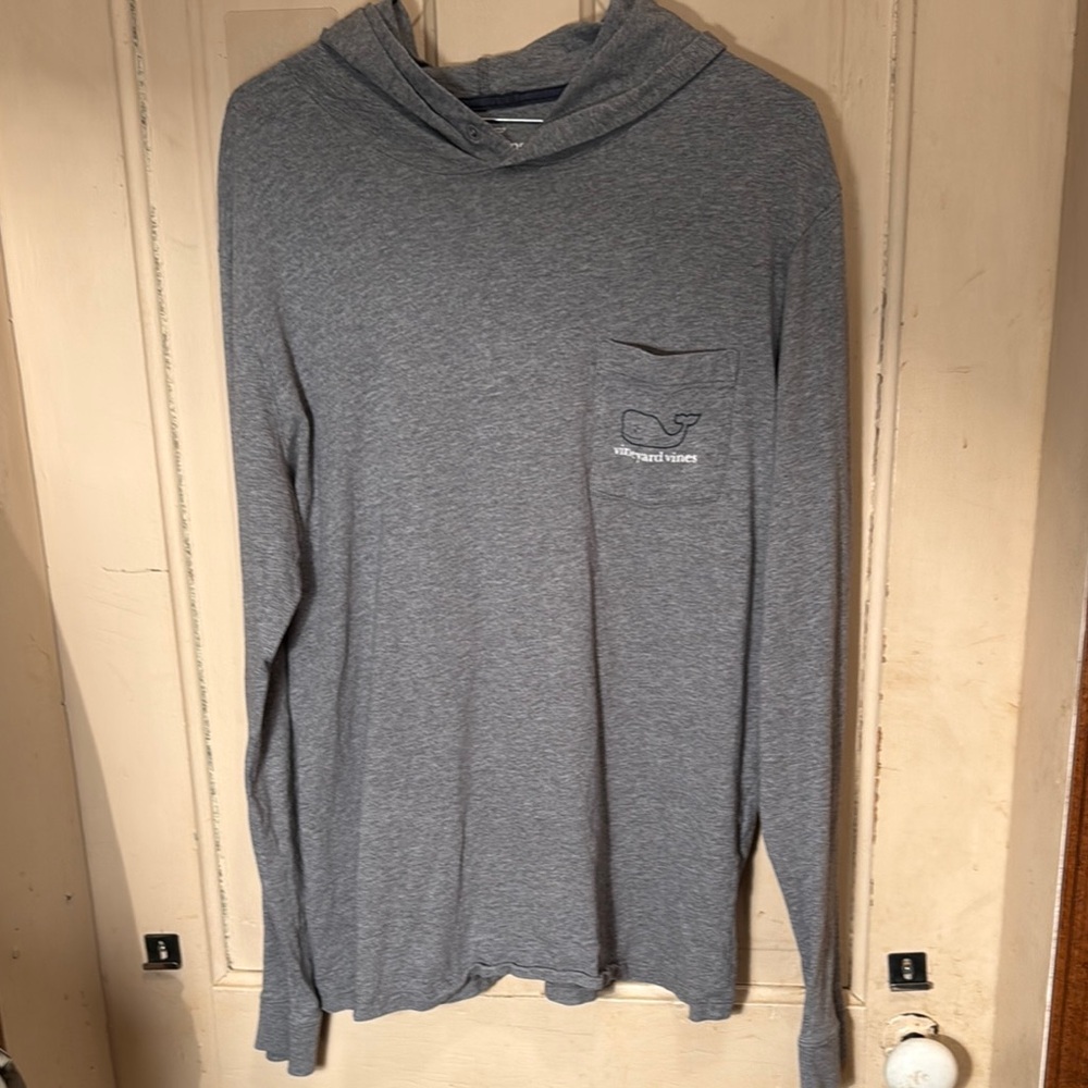 Vineyard Vines Whale Logo Gray Hooded Long Sleeve Pocket Tee